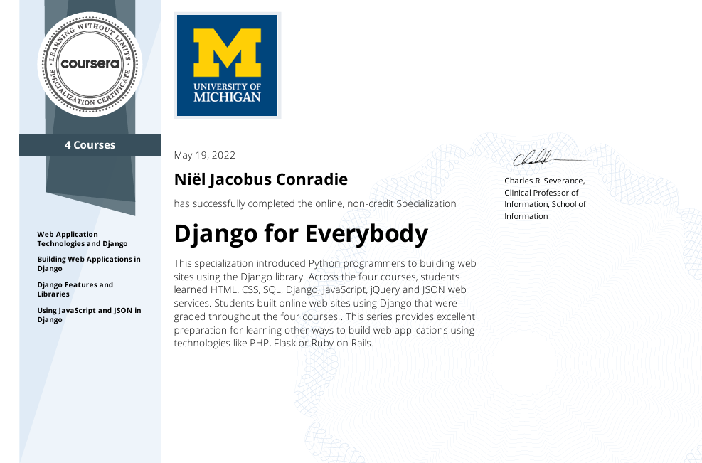Django for Everybody Specialization