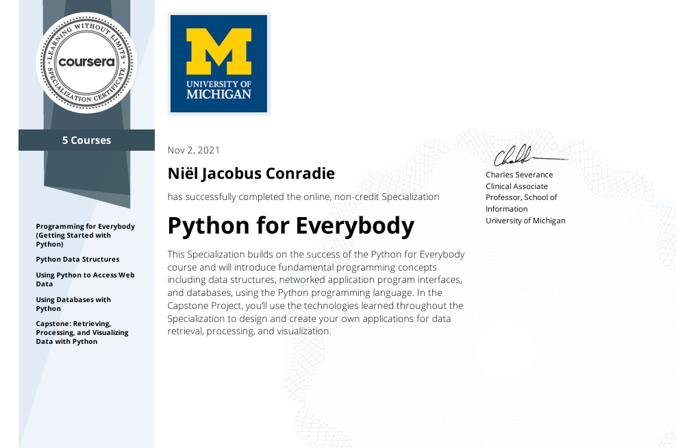 Python for Everybody Specialization